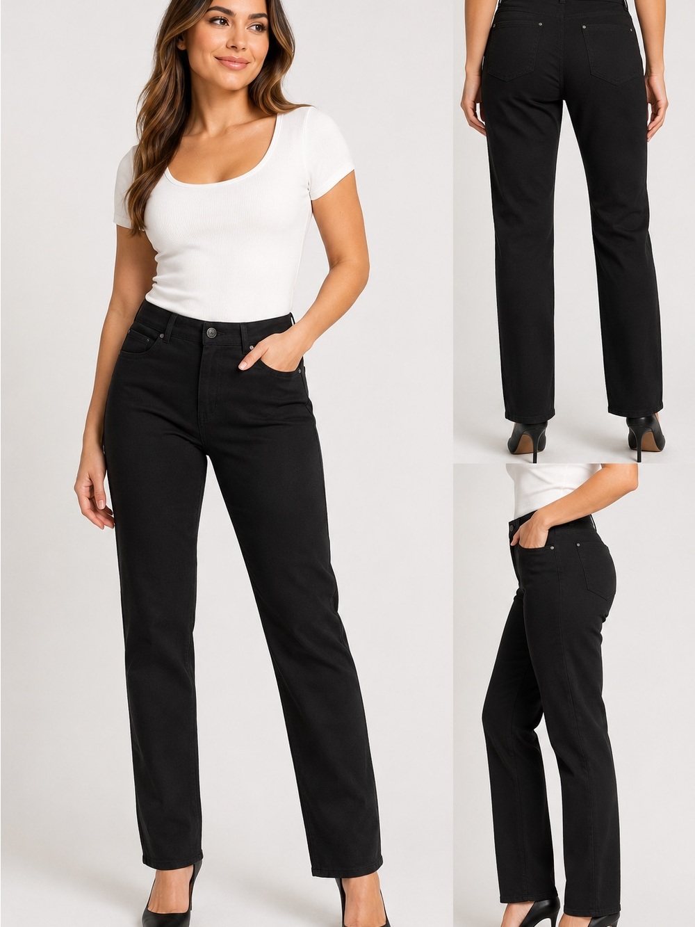 89th & Madison Black High-Rise Straight Leg Jeans
